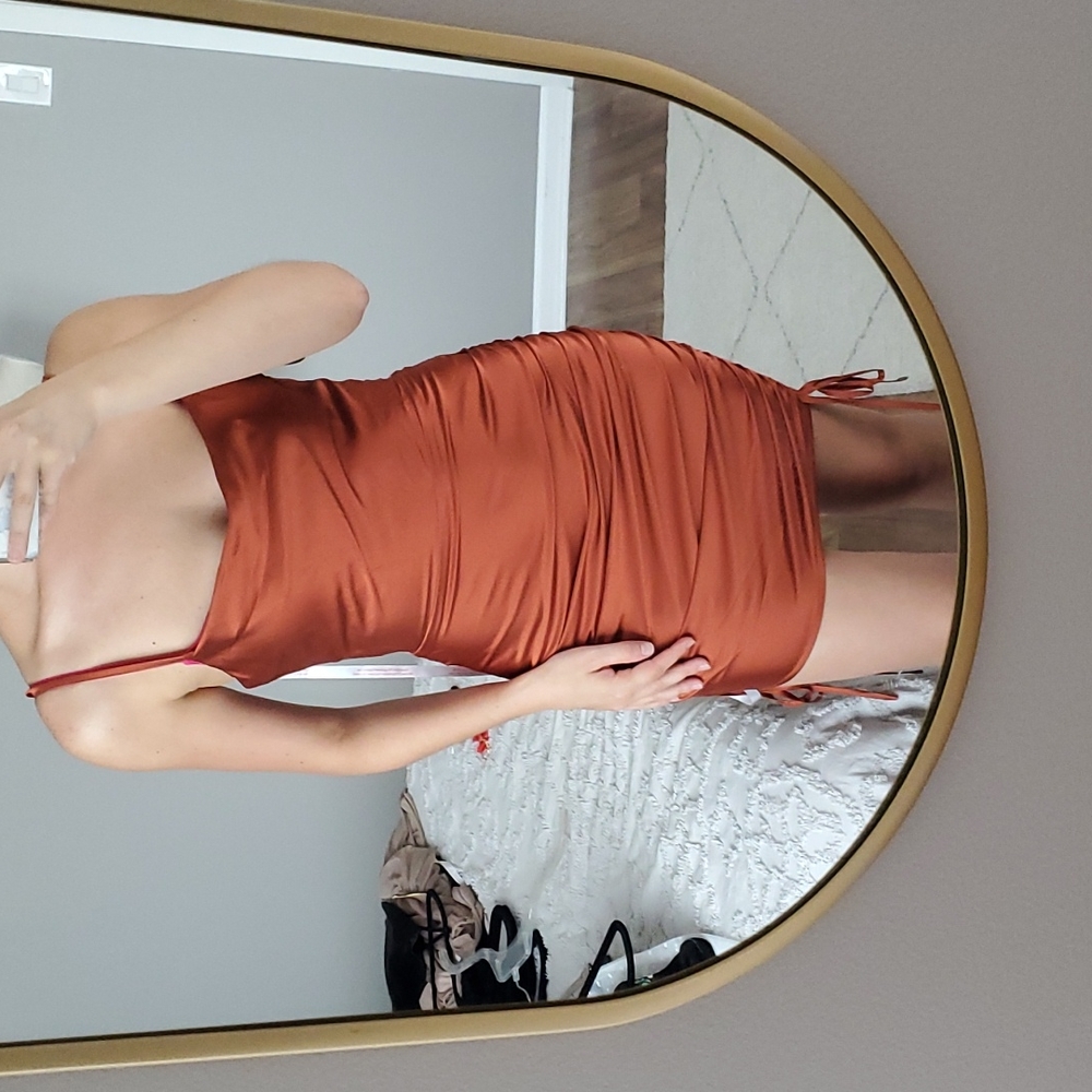 NEW Missguided Rust Satin Cowl Neck Dress